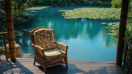 Relaxing chair by tranquil water