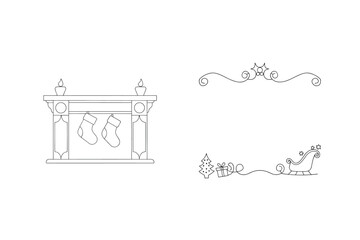Christmas fireplace stockings and sleigh with gifts