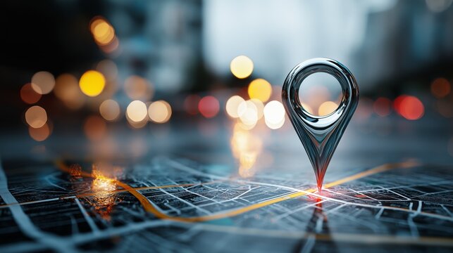 Illuminated Location Marker on City Map Background - Navigation, Travel, and Urban Exploration Concept - Powered by Adobe