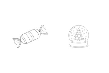 Wrapped candy and snow globe with Christmas tree sweet