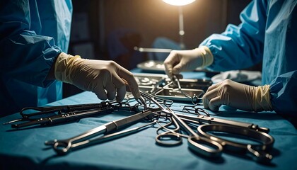 Surgical instruments arranged on a table during an operation