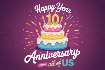 Happy tenth anniversary cake year celebration design