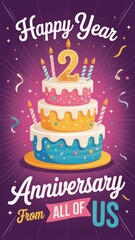 Happy second year anniversary celebration cake design