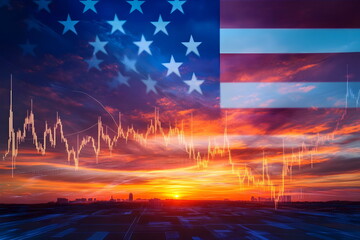 American Flag Sunset Finance Growth Market Data Representation