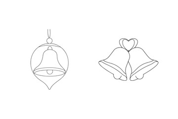 Ornate bell ornament and linked bells with heart hanging
