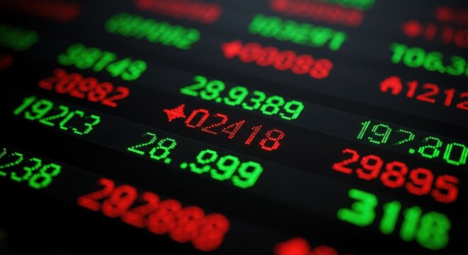 Stock Market Display with Green and Red Numbers.