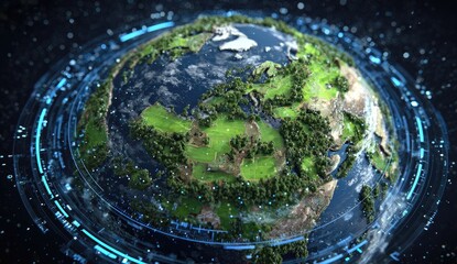 Earth, detailed, holographic, circular, digital, nature, planet