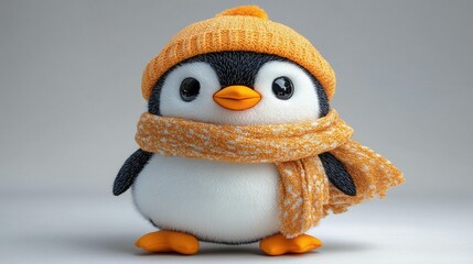Cute Penguin in Winter Hat and Scarf