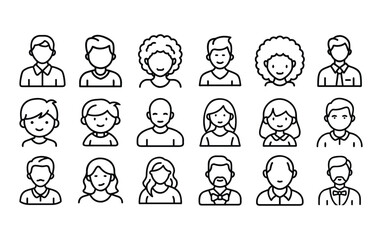 Diverse group of hand drawn people avatars representing different ages and genders