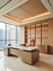 Executive office design with modern desk and city view