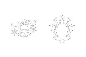 Festive bells with snowflakes and starbursts christmas