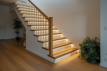 Modern staircase design with led lighting and wood steps