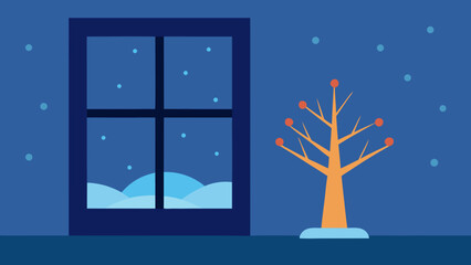 tree cozy winter window scene holiday warmth