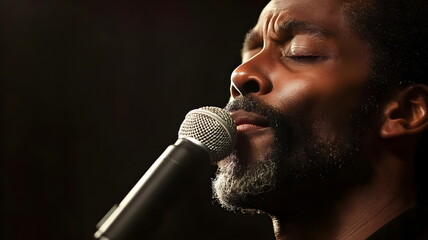 Powerful Artist Performing Soulful Music Live Microphone Stage Emotion