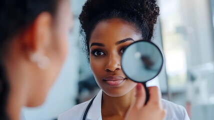 Health Professional Examining Patient Using Magnifying Glass Confidence Care Observation