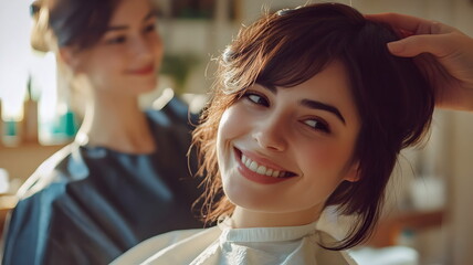 Hair Salon Treatment Happy Client Relaxed Smile Professional Stylist