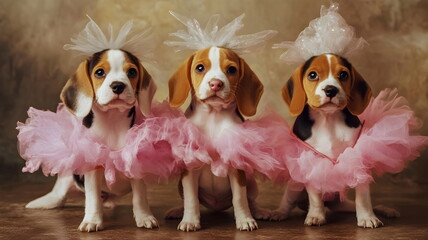 Adorable Beagle Puppies Dressed Pink Tutus Cute Costumes Princesses