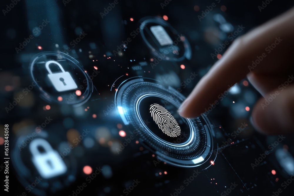 Aufkleber exploring internet network security through digital fingerprint technology and security icons on mod