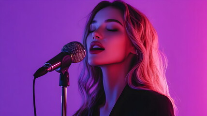 Passionate Singer Performing Emotional Song Microphone Dramatic Lighting Stage