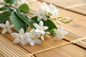 Jasmine flowers on a wooden table