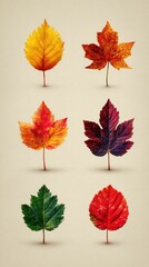 Obraz premium Colorful autumn leaves showcasing vibrant shades of red, orange, yellow, and green against a neutral background in fall