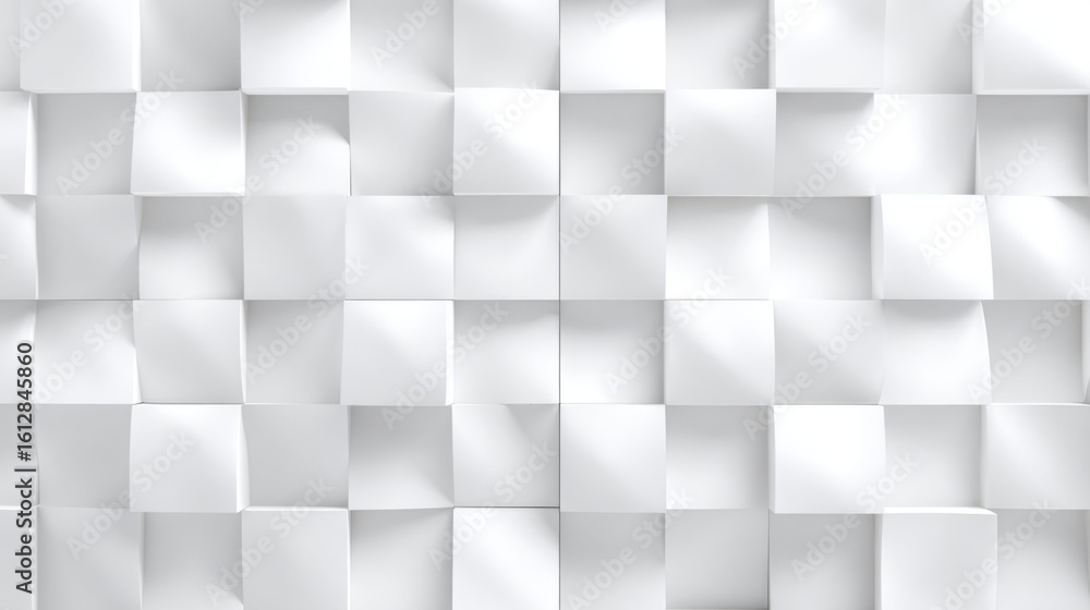 Poster a modern interior design feature shows a white wall with three-dimensional square tiles arranged in 