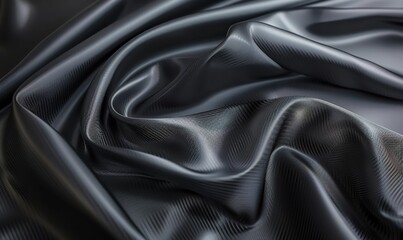 Obraz premium Black silk fabric with ripples and folds luxurious textile background