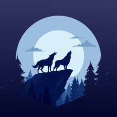 wolf howling at night