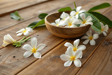 Jasmine flowers on a wooden table
