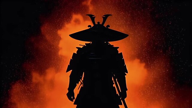silhouette samurai warrior with on fire background