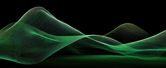 Abstract flowing green lines on black background