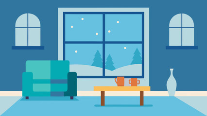 peaceful living room snow outside serene winter holiday