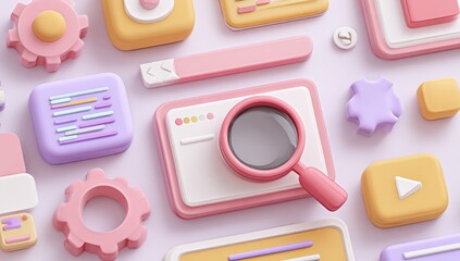 Flat lay of colorful tech icons