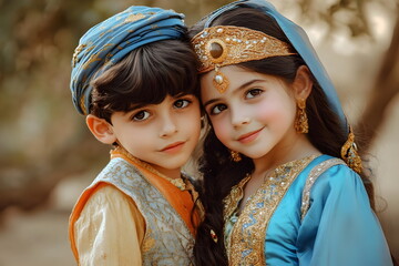 Children Traditional Attire Beautiful Accessories Cultural Portraits Expression
