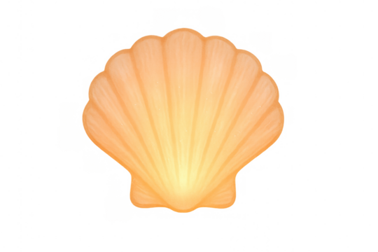 Illustration of a glowing orange scallop shell, isolated on a transparent background, perfect for marine-themed projects