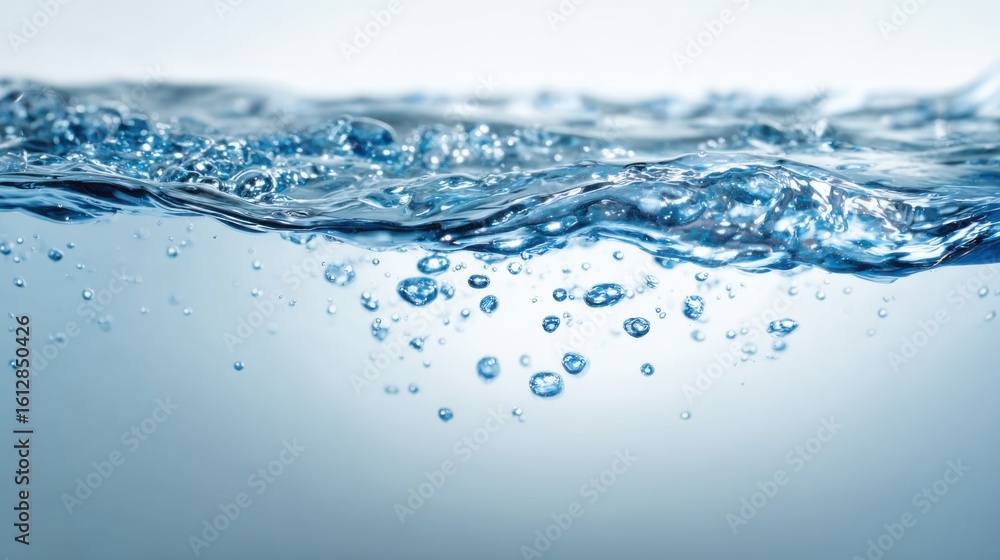 Poster rippling water displays a clear surface with scattered bubbles beneath. the scene captures tranquili