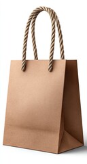 Plain brown paper bag with rope handles, shown against a white background. Bottom folded. Light source from above and left