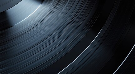 Close-up of dark vinyl record grooves