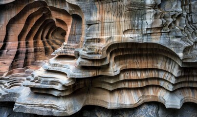 Layered rock wall texture close up natural stone formation and geology pattern