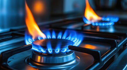 Close-up of two gas burners with flames