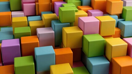 Obraz premium Brightly colored building blocks in various shapes and sizes are scattered across a flat surface. The arrangement showcases vivid hues, creating a playful atmosphere during daytime.