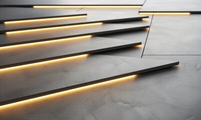 Minimalist gray staircase with underneath illumination in modern architecture