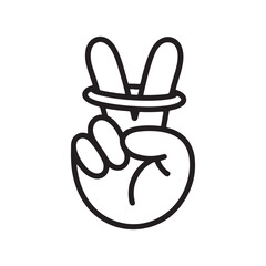Hand making peace sign with thick black outline gesture