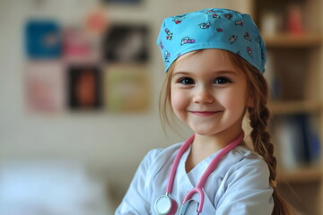 Smiling Girl Doctor Costume Playful Nurse Outfit Pediatrician Hat