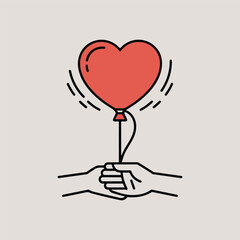 Two hands holding a red heart shaped balloon heart balloon