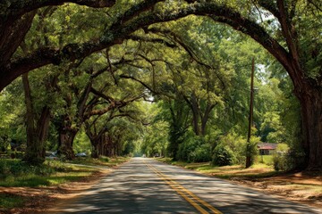 Obraz premium Albany Georgia. Third Avenue Oaks - Tranquil Tree-lined Road in Lush Green Park