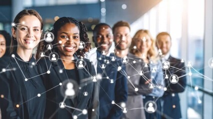 Diverse group of business professionals networking and connecting with technology - Powered by Adobe