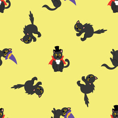 Halloween Seamless Pattern with Black Cats. Design for fabric, textile, wallpaper, packaging	
