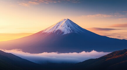 Fototapeta premium Majestic snow-capped volcano at sunrise