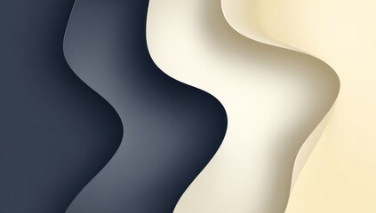 Abstract curves in shades of gray, beige, and white cascade downward, creating a fluid, layered effect with subtle depth and soft shadows. Serene and minimalist design